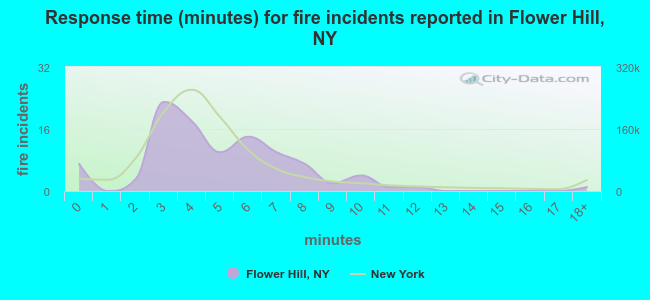 Response time (minutes) for fire incidents reported in Flower Hill, NY