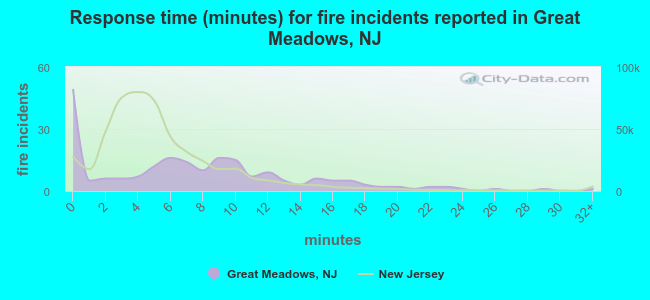 Response time (minutes) for fire incidents reported in Great Meadows, NJ