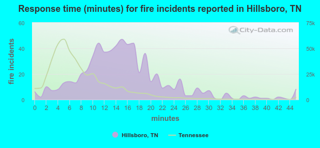 Response time (minutes) for fire incidents reported in Hillsboro, TN
