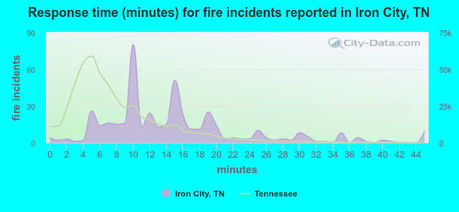 Response time (minutes) for fire incidents reported in Iron City, TN