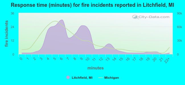 Response time (minutes) for fire incidents reported in Litchfield, MI