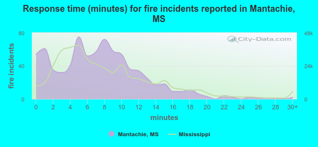 Response time (minutes) for fire incidents reported in Mantachie, MS