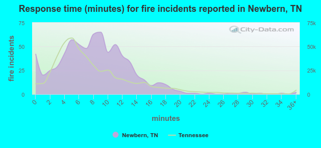 Response time (minutes) for fire incidents reported in Newbern, TN