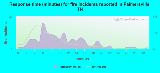 Response time (minutes) for fire incidents reported in Palmersville, TN