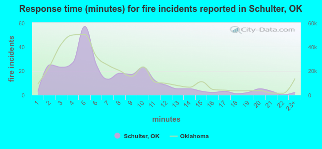 Response time (minutes) for fire incidents reported in Schulter, OK