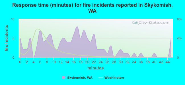Response time (minutes) for fire incidents reported in Skykomish, WA