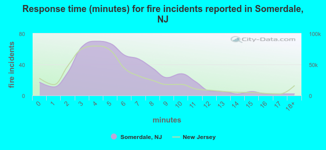 Response time (minutes) for fire incidents reported in Somerdale, NJ