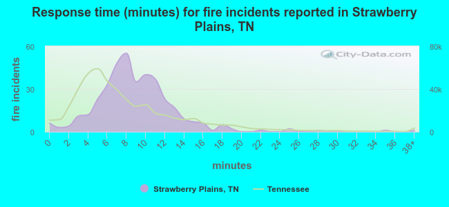 Response time (minutes) for fire incidents reported in Strawberry Plains, TN
