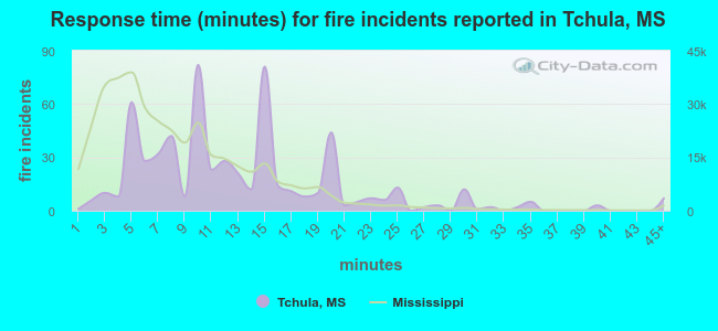 Response time (minutes) for fire incidents reported in Tchula, MS