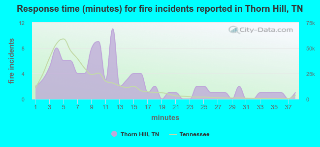 Response time (minutes) for fire incidents reported in Thorn Hill, TN