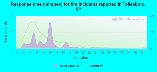 Response time (minutes) for fire incidents reported in Tollesboro, KY