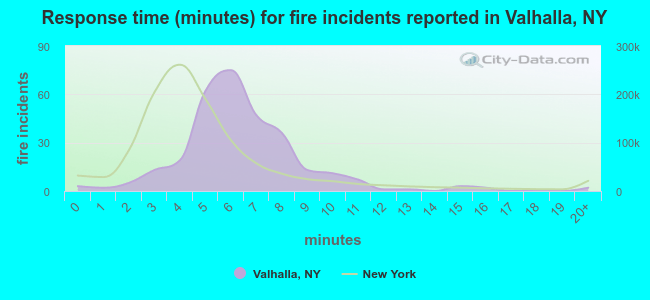 Response time (minutes) for fire incidents reported in Valhalla, NY