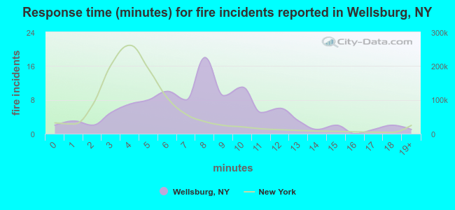 Response time (minutes) for fire incidents reported in Wellsburg, NY