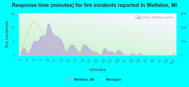 Response time (minutes) for fire incidents reported in Wellston, MI