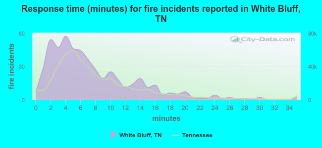 Response time (minutes) for fire incidents reported in White Bluff, TN