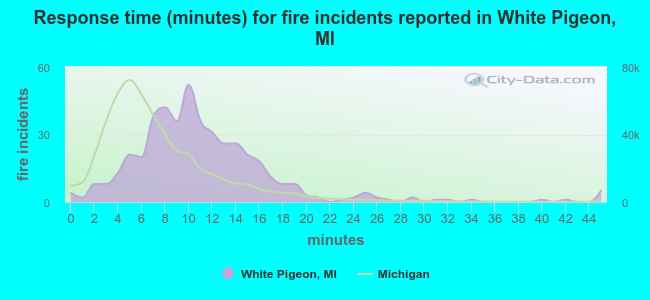 Response time (minutes) for fire incidents reported in White Pigeon, MI