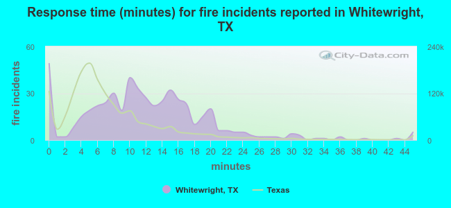 Response time (minutes) for fire incidents reported in Whitewright, TX