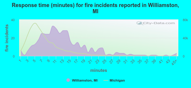 Response time (minutes) for fire incidents reported in Williamston, MI