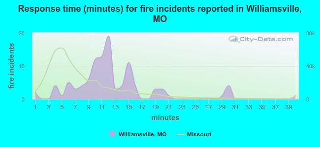 Response time (minutes) for fire incidents reported in Williamsville, MO