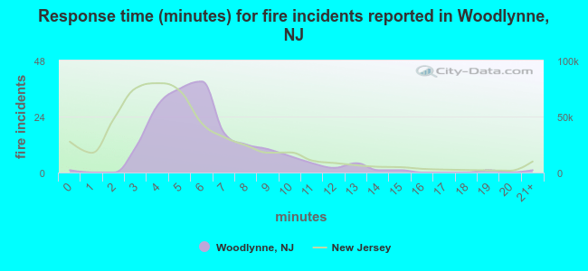 Response time (minutes) for fire incidents reported in Woodlynne, NJ