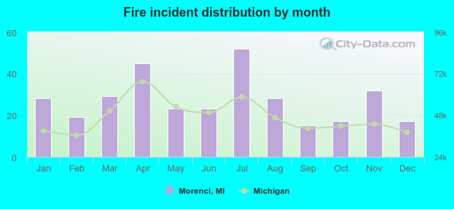 Fire incident distribution by month