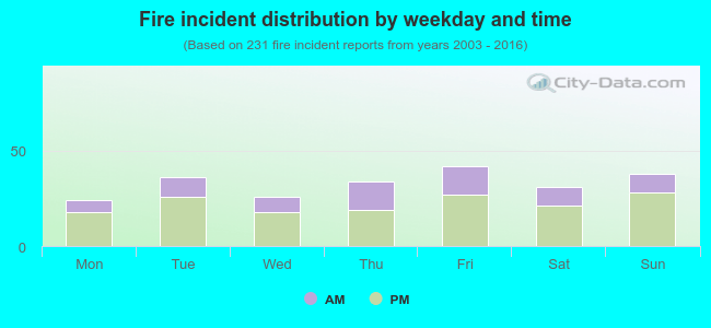 Fire incident distribution by weekday and time