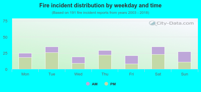 Fire incident distribution by weekday and time