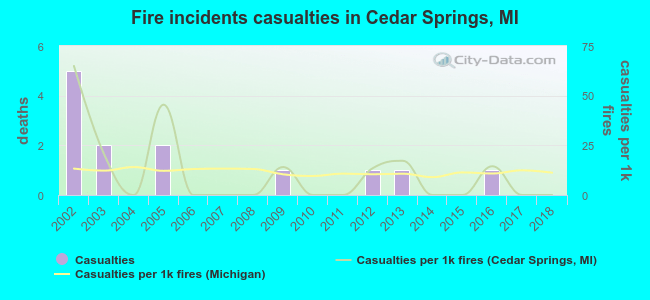 Fire incidents casualties in Cedar Springs, MI
