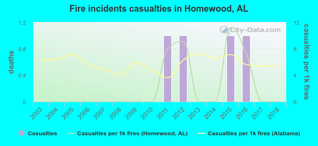 Fire incidents casualties in Homewood, AL