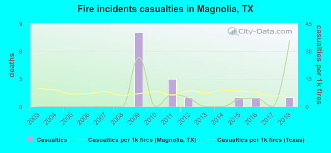 Fire incidents casualties in Magnolia, TX