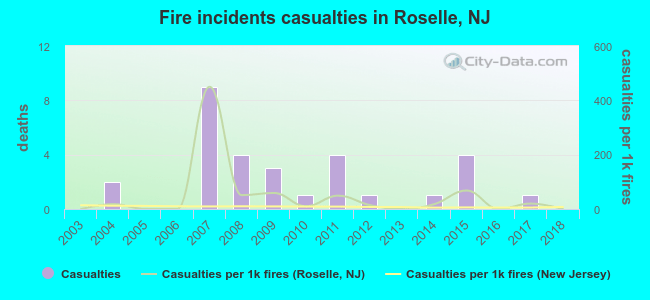Fire incidents casualties in Roselle, NJ
