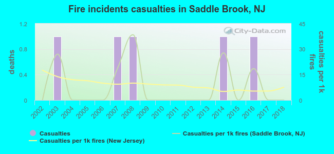 Fire incidents casualties in Saddle Brook, NJ
