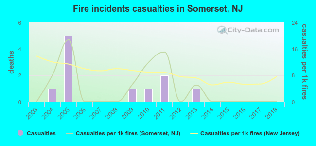 Fire incidents casualties in Somerset, NJ