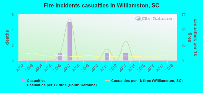Fire incidents casualties in Williamston, SC