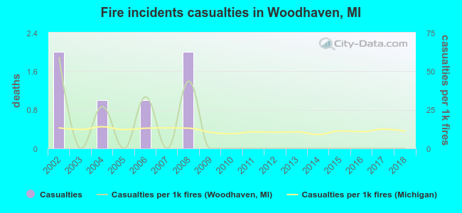 Fire incidents casualties in Woodhaven, MI