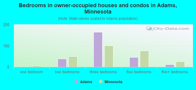 Bedrooms in owner-occupied houses and condos in Adams, Minnesota
