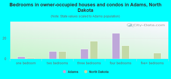 Bedrooms in owner-occupied houses and condos in Adams, North Dakota