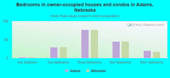 Bedrooms in owner-occupied houses and condos in Adams, Nebraska