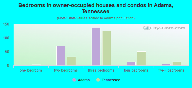 Bedrooms in owner-occupied houses and condos in Adams, Tennessee