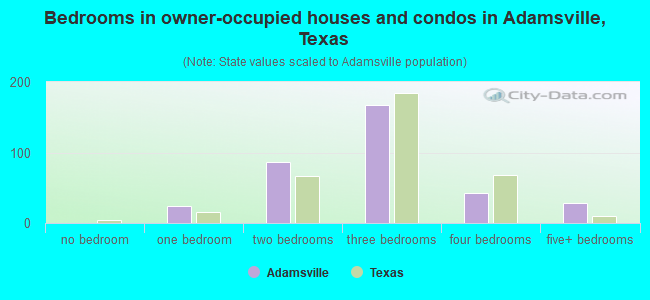 Bedrooms in owner-occupied houses and condos in Adamsville, Texas