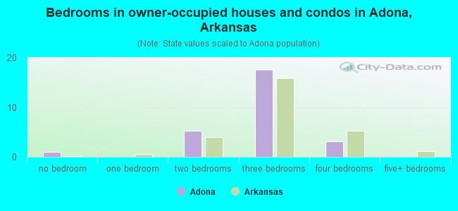 Bedrooms in owner-occupied houses and condos in Adona, Arkansas