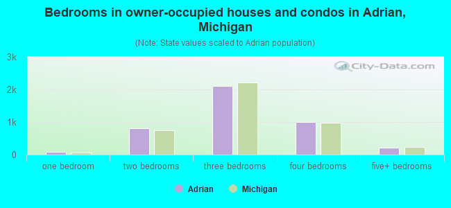 Bedrooms in owner-occupied houses and condos in Adrian, Michigan