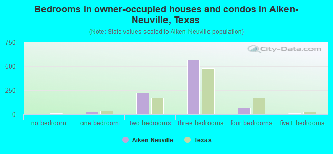 Bedrooms in owner-occupied houses and condos in Aiken-Neuville, Texas