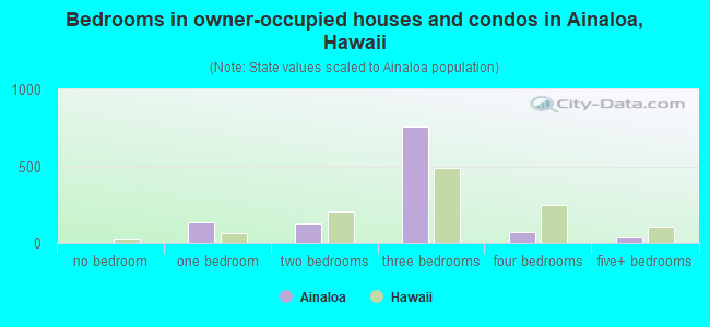 Bedrooms in owner-occupied houses and condos in Ainaloa, Hawaii