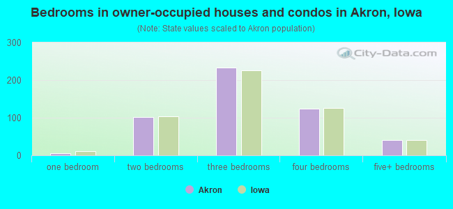 Bedrooms in owner-occupied houses and condos in Akron, Iowa