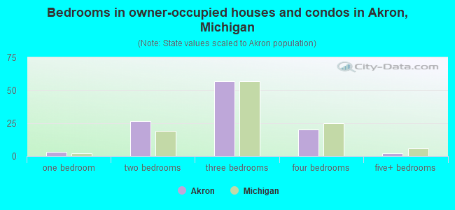 Bedrooms in owner-occupied houses and condos in Akron, Michigan