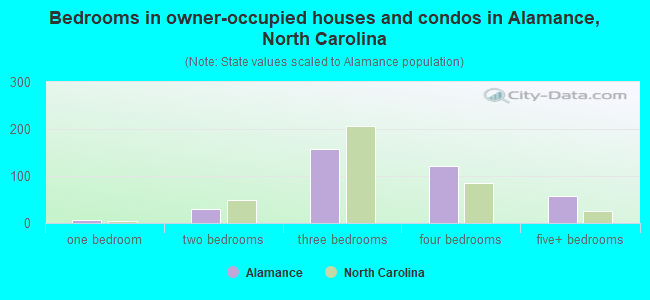 Bedrooms in owner-occupied houses and condos in Alamance, North Carolina