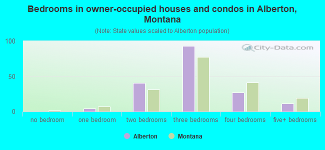 Bedrooms in owner-occupied houses and condos in Alberton, Montana