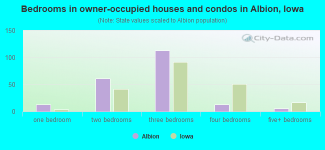 Bedrooms in owner-occupied houses and condos in Albion, Iowa