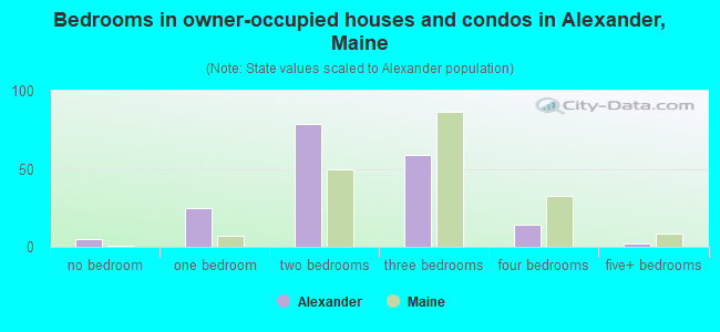 Bedrooms in owner-occupied houses and condos in Alexander, Maine